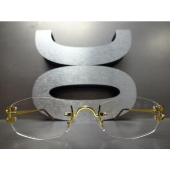 Men Classy Elegant Sophisticated Style Clear Lens EYE GLASSES Gold Rimless Frame - Picture 5 of 5